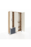 Arges Dolap 6 Raflı 3 Çekmeceli Tek Askılı 132x30x195 Çam-Aytaşı/Antrasit