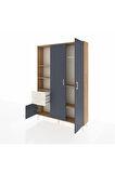 Arges Dolap 5 Raflı 2 Çekmeceli Tek Askılı 132x30x195 Çam-Antrasit/Aytaşı