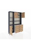 Arges Dolap 8 Raflı 4 Çekmeceli 3 Kapaklı 132x30x195 Antrasit-Çam/Çam