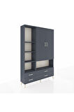 Arges Dolap 8 Raflı 4 Çekmeceli 2 Kapaklı 132x30x195 Antrasit-Antrasit/Antrasit