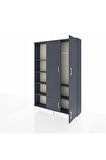 Arges Dolap 6 Raflı 4 Kapaklı Tek Askılı 132x30x195 Antrasit-Antrasit/Antrasit