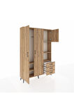 Arges Dolap 5 Raflı 3 Çekmeceli Tek Askılı 132x30x195 Çam-Çam/Çam