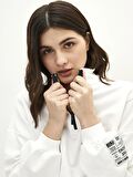 Dik Yaka Yazı Baskılı Uzun Kollu Kadın Sweatshirt