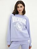 Bisiklet Yaka Baskılı Uzun Kollu Kadın Sweatshirt