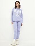 Bisiklet Yaka Baskılı Uzun Kollu Kadın Sweatshirt