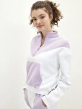 Dik Yaka Renk Bloklu Uzun Kollu Kadın Sweatshirt