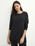 Bisiklet Yaka Düz Uzun Kollu Kadın Sweatshirt Tunik