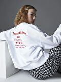 Bisiklet Yaka Baskılı Uzun Kollu Oversize Kadın Sweatshirt
