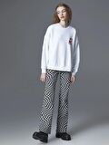 Bisiklet Yaka Baskılı Uzun Kollu Oversize Kadın Sweatshirt