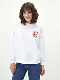 Bisiklet Yaka Baskılı Uzun Kollu Oversize Kadın Sweatshirt