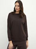 Bisiklet Yaka Düz Uzun Kollu Kadın Sweatshirt