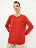 Bisiklet Yaka Düz Uzun Kollu Kadın Sweatshirt