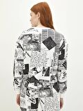Bisiklet Yaka Baskılı Uzun Kollu Kadın Sweatshirt