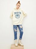 Baskılı Uzun Kollu Kadın Hoodie