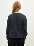 Bisiklet Yaka Baskılı Uzun Kollu Kadın Sweatshirt