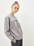 Bisiklet Yaka Baskılı Uzun Kollu Kadın Sweatshirt