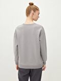 Bisiklet Yaka Baskılı Uzun Kollu Kadın Sweatshirt