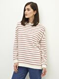 Bisiklet Yaka Çizgili Uzun Kollu Oversize Kadın Sweatshirt