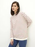 Bisiklet Yaka Çizgili Uzun Kollu Oversize Kadın Sweatshirt