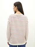 Bisiklet Yaka Çizgili Uzun Kollu Oversize Kadın Sweatshirt