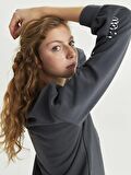 Bisiklet Yaka Faires Baskılı Uzun Kollu Kadın Sweatshirt