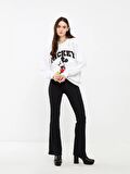 Bisiklet Yaka Mickey Mouse Baskılı Uzun Kollu Kadın Sweatshirt