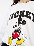 Bisiklet Yaka Mickey Mouse Baskılı Uzun Kollu Kadın Sweatshirt