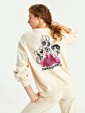 Bisiklet Yaka Powerpuff Girls Baskılı Uzun Kollu Kadın Sweatshirt