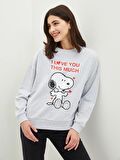 Bisiklet Yaka Snoopy Baskılı Uzun Kollu Oversize Kadın Sweatshirt