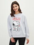 Bisiklet Yaka Snoopy Baskılı Uzun Kollu Oversize Kadın Sweatshirt