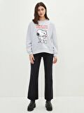 Bisiklet Yaka Snoopy Baskılı Uzun Kollu Oversize Kadın Sweatshirt