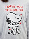 Bisiklet Yaka Snoopy Baskılı Uzun Kollu Oversize Kadın Sweatshirt