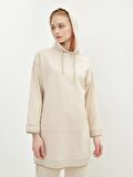 Kapüşonlu Düz Uzun Kollu Oversize Kadın Sweatshirt Tunik