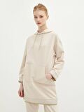 Kapüşonlu Düz Uzun Kollu Oversize Kadın Sweatshirt Tunik