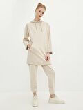 Kapüşonlu Düz Uzun Kollu Oversize Kadın Sweatshirt Tunik