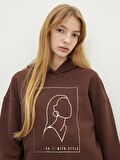 Baskılı Uzun Kollu Kadın Hoodie