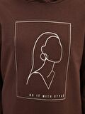 Baskılı Uzun Kollu Kadın Hoodie