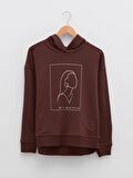 Baskılı Uzun Kollu Kadın Hoodie