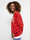 Bisiklet Yaka Yazı Baskılı Uzun Kollu Kadın Sweatshirt