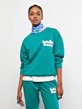 Bisiklet Yaka Baskılı Uzun Kollu Kadın Sweatshirt
