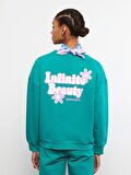 Bisiklet Yaka Baskılı Uzun Kollu Kadın Sweatshirt