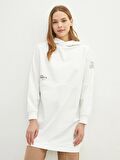 Kapüşonlu Yazı Baskılı Uzun Kollu Kadın Sweatshirt Tunik