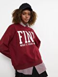 Polo Yaka Yazı Baskılı Uzun Kollu Kadın Sweatshirt