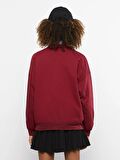 Polo Yaka Yazı Baskılı Uzun Kollu Kadın Sweatshirt