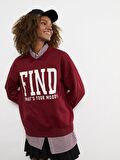 Polo Yaka Yazı Baskılı Uzun Kollu Kadın Sweatshirt