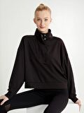 Dik Yaka Düz Uzun Kollu Kadın Sweatshirt