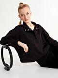 Dik Yaka Düz Uzun Kollu Kadın Sweatshirt