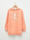 Kapüşonlu Baskılı Uzun Kollu Kadın Sweatshirt Tunik