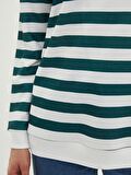 Bisiklet Yaka Çizgili Uzun Kollu Kadın Sweatshirt