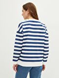 Bisiklet Yaka Çizgili Uzun Kollu Kadın Sweatshirt